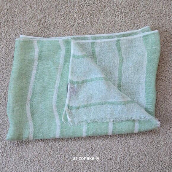 NWOT Threads Napa Valley Linen Scarf Green & White Stripe - Picture 9 of 9